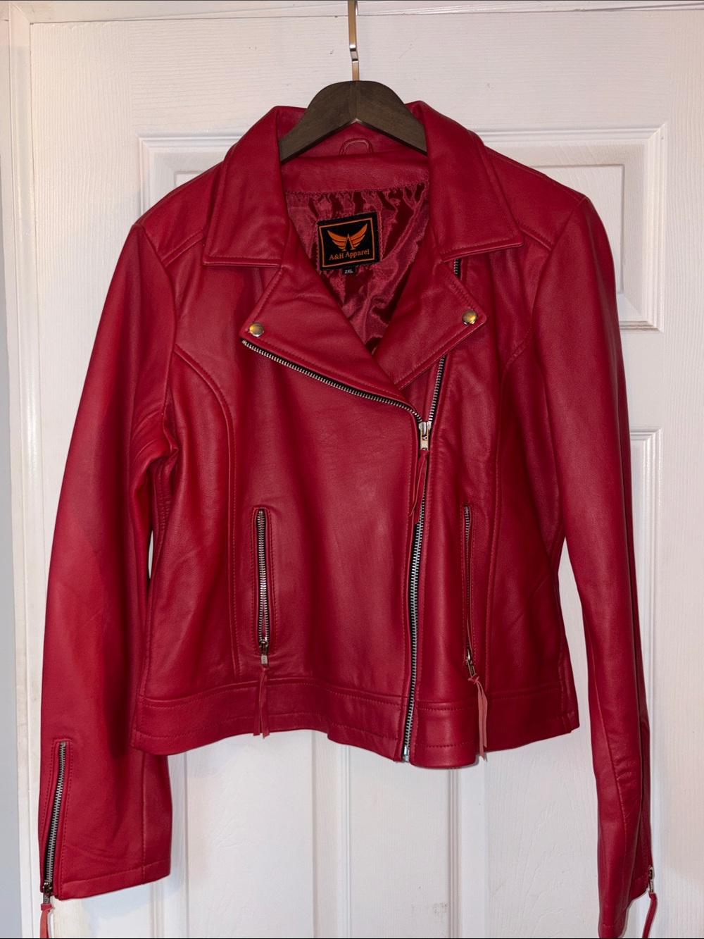 Women's Red Leather Moto Jacket